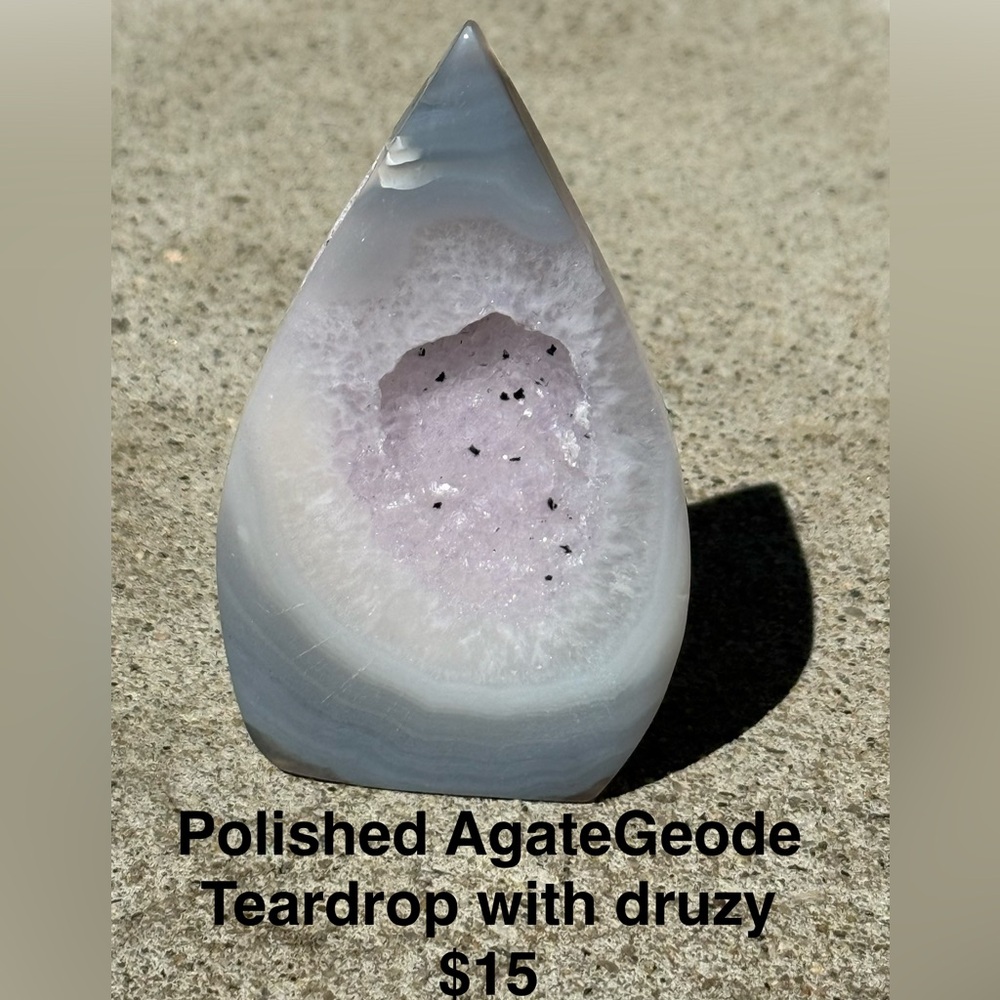 Polished Teardrop Agate Geode with Druzy - Soft Gray and Lavender